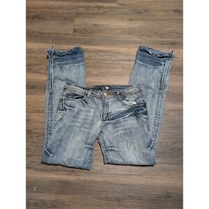 Zoey Beth Y2K Medium Wash Straight Leg Jeans Drawstring Hem GS818F Size 7/8